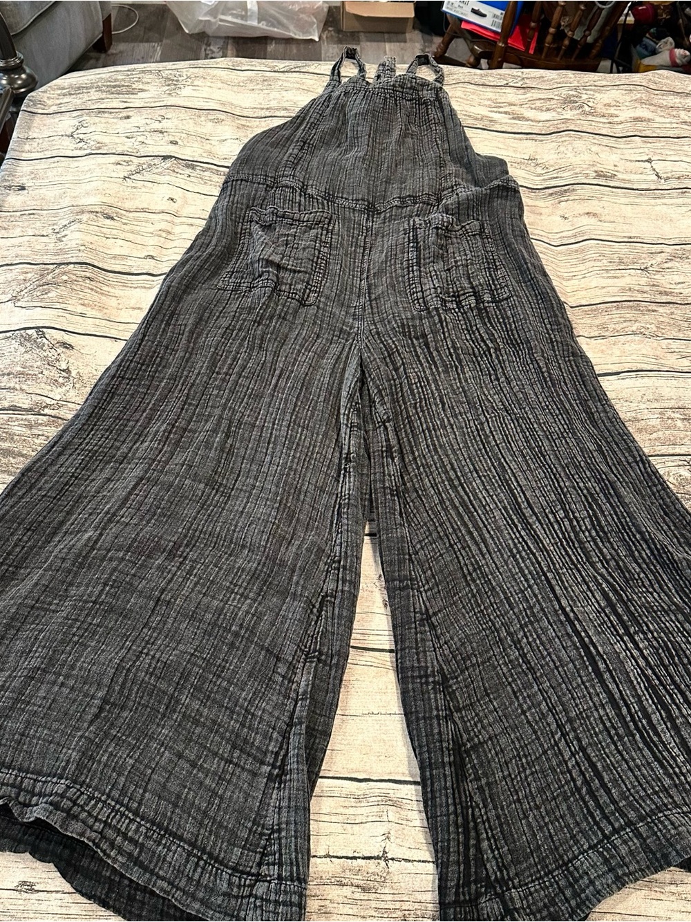 Natural Life Women’s Wide-Leg Gauze Jumpsuit in Washed Charcoal Gray Size Med